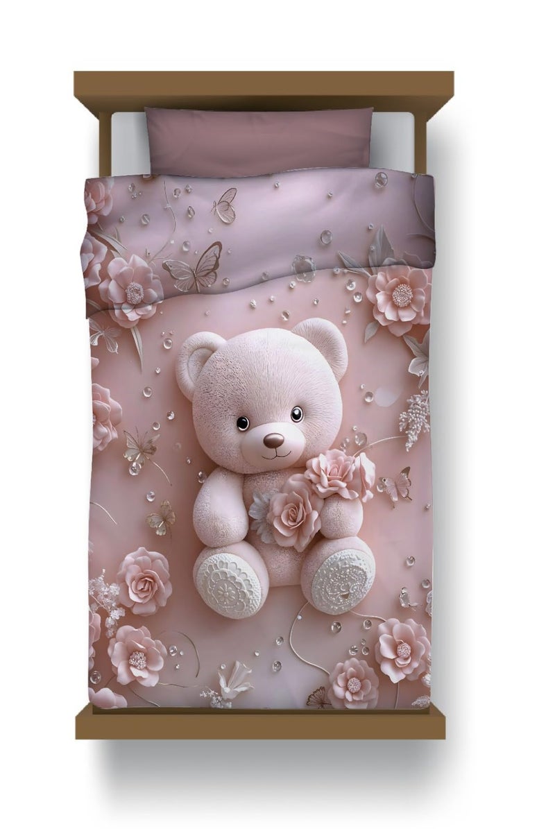 PRISCILLA 7D Printed Microfiber Kids Comforter Single Bed | Cotton Feel Lightweight Ultra Soft AC Blanket with Carry Bag | 150 GSM Baby Quilt/Duvet for All Season, 60x90 Inch (Pink Teddy) - Image 1