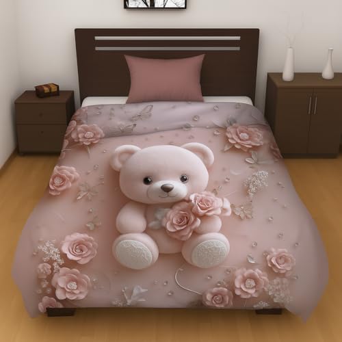 PRISCILLA 7D Printed Microfiber Kids Comforter Single Bed | Cotton Feel Lightweight Ultra Soft AC Blanket with Carry Bag | 150 GSM Baby Quilt/Duvet for All Season, 60x90 Inch (Pink Teddy) - Image 2