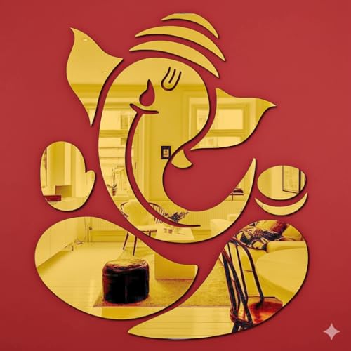 Fliptic Ganpati 3D Mirror Wall Sticker – Acrylic Ganesh Mirror Décor for Home, Pooja Room, Hall, Office – Silver Finish Decorative Wall Art – Self Adhesive Eco-Friendly Design (Golden) - Image 5