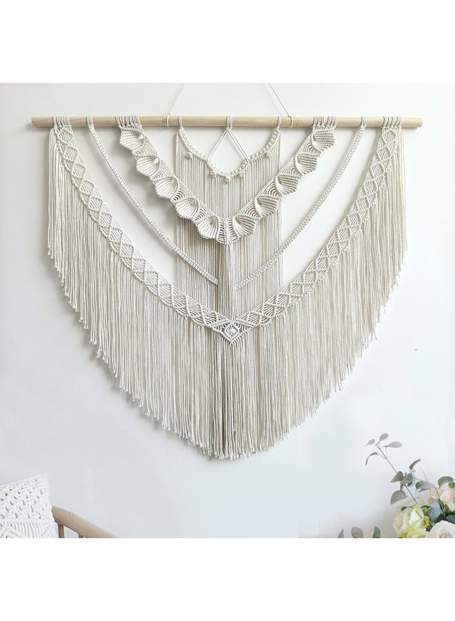 Achart Macrame Wall Hanging Large- Boho Wall Decor- large wall art- Wall Decor Living Room- Macrame Tapestry Boho Decor for Bedroom (Beige-Shells) - Image 1