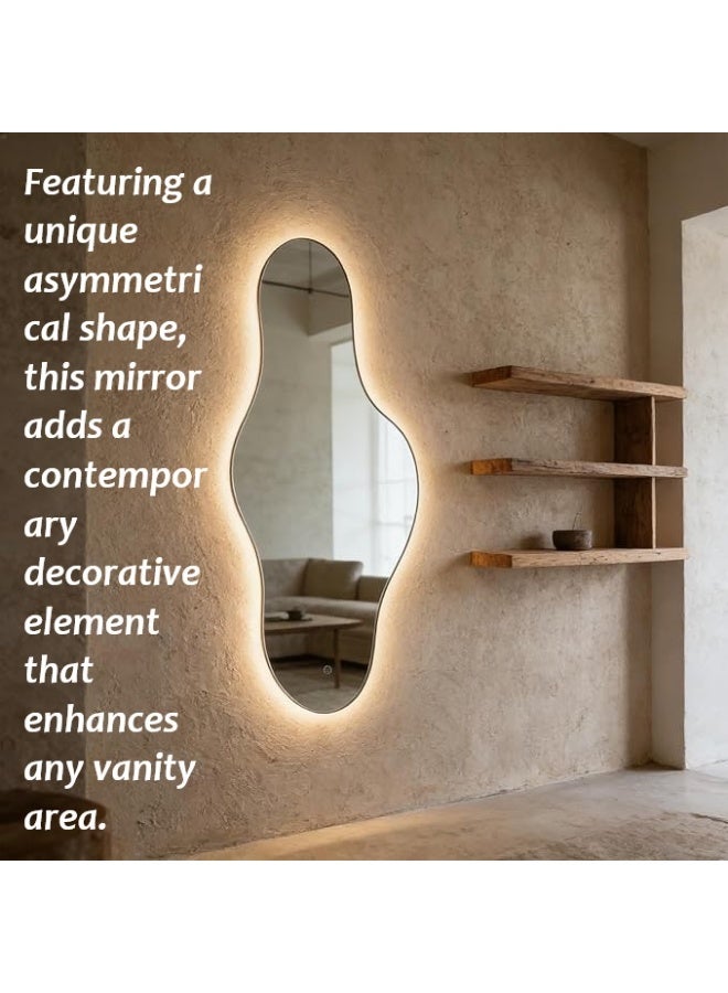 Vphom 120 x 50cm Irregular LED Bathroom Mirror with Backlight, Asymmetrical Wall Vanity Mirror with Dimmable 3-Colour Lighting & Touch Control, Modern Washbasin Mirror for Bathroom, Powder Room & Makeup Area - Image 2