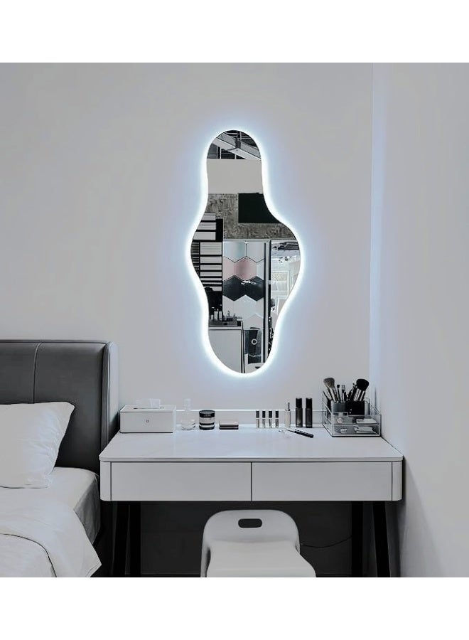 Vphom 120 x 50cm Irregular LED Bathroom Mirror with Backlight, Asymmetrical Wall Vanity Mirror with Dimmable 3-Colour Lighting & Touch Control, Modern Washbasin Mirror for Bathroom, Powder Room & Makeup Area - Image 1