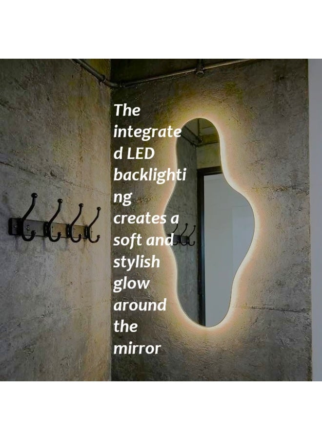 Vphom 120 x 50cm Irregular LED Bathroom Mirror with Backlight, Asymmetrical Wall Vanity Mirror with Dimmable 3-Colour Lighting & Touch Control, Modern Washbasin Mirror for Bathroom, Powder Room & Makeup Area - Image 3