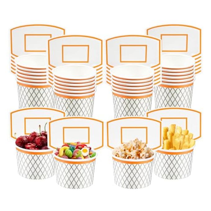 LYART 48Pieces Basketball Hoop Snack Cups for Basketball Birthday Party Decorations Supplies, Basketball Decor Themed Party Favors, Disposable Paper Snack Food Bowl, 8 oz(48) - Image 1