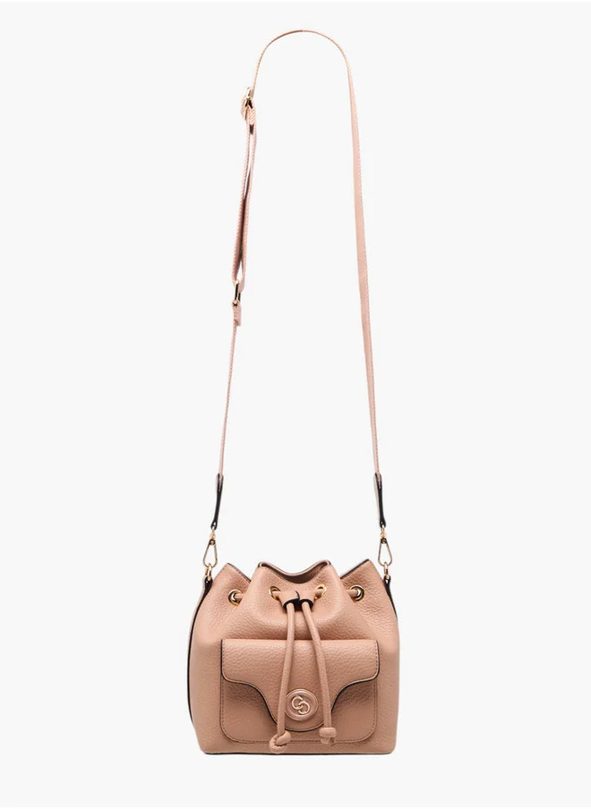 Celeste Women's Textured Bucket Bag with Drawstring Closure and Adjustable Strap