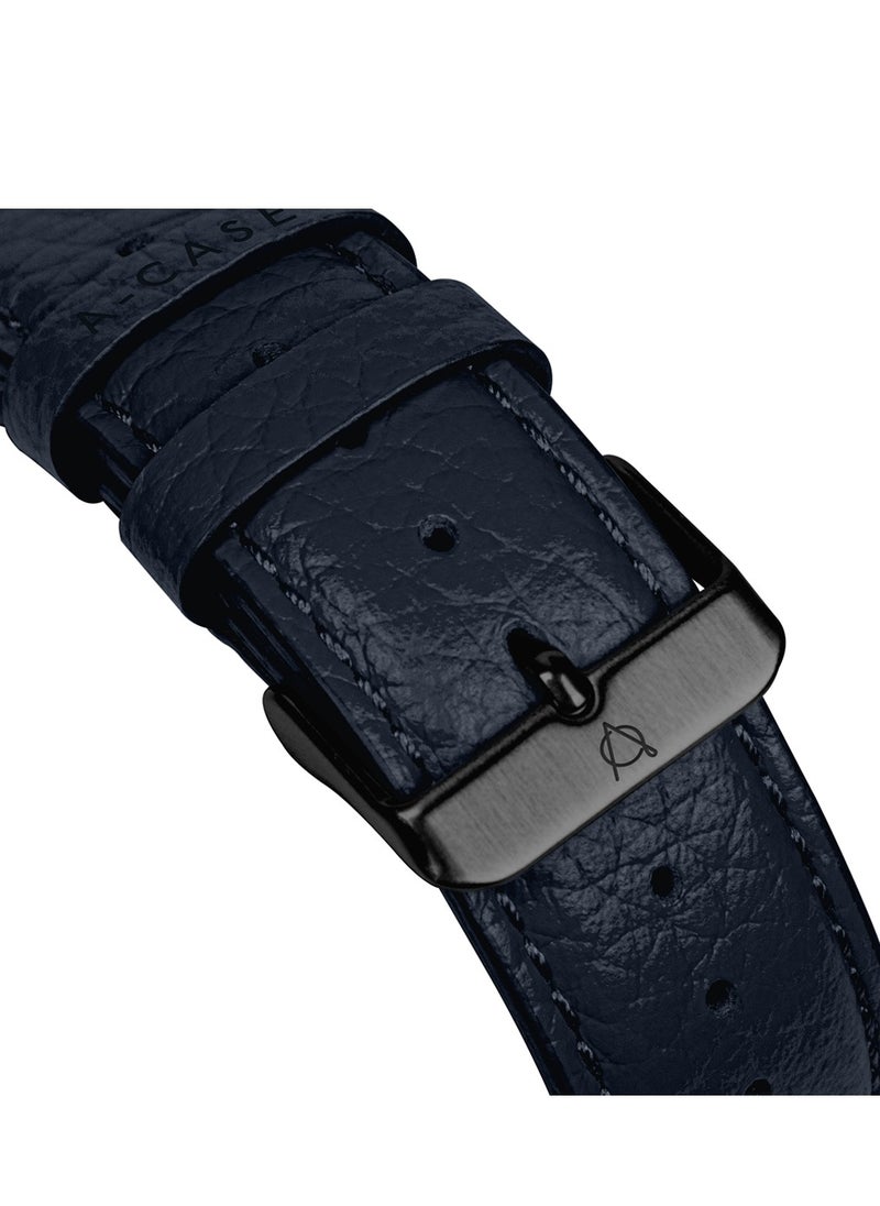 A-CASE - A-CASE Apple Watch Band 42mm 44mm 45mm 49mm, Amur Series Genuine Leather Strap for iWatch Ultra SE2 SE Series 8 7 6 5 4 3 2 1, Stylish & Durable Replacement Wristband for Men & Women – Blue - Image 1