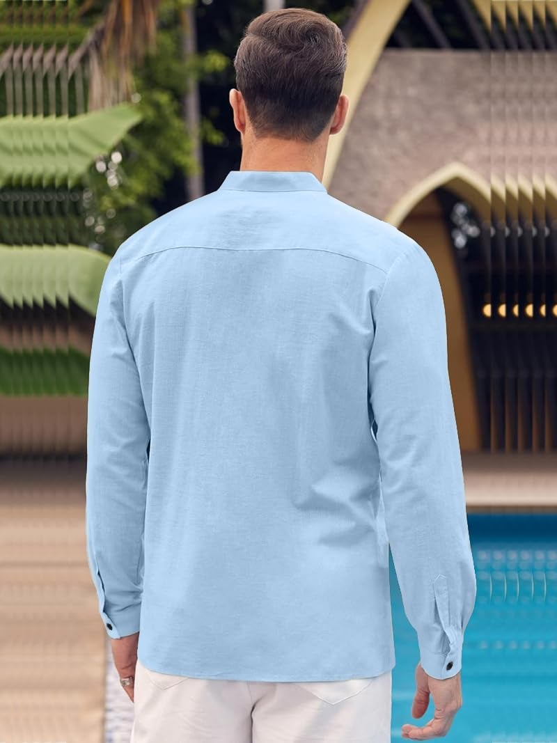 Bellstone Mens Cotton Regular Fit Casual Button Down Shirt | Luster Long Sleeves | Mandarin Collared Shirts Sky Blue, 2XL - Image 2