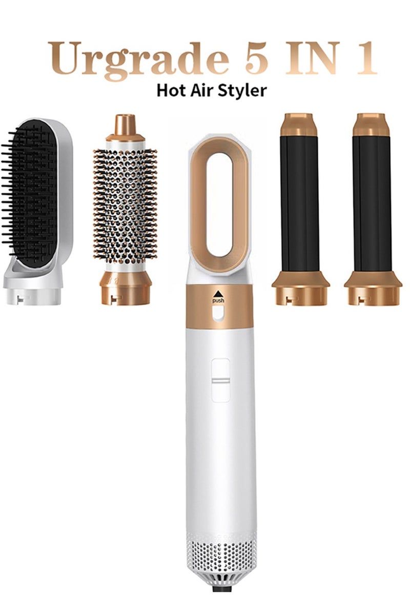 [Upgrade] 5 In 1 Hair Dryer Brush Hot Comb Set 1000W Hot Air Hair Curler and Straightener Styling Tool Comb Curling Brush Suitable for Women Hair Types - White Gold - Image 1