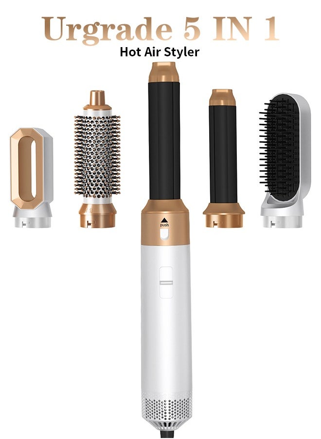 BESTIS [Upgrade] 5 In 1 Hair Dryer Brush Hot Comb Set 1000W Hot Air Hair Curler and Straightener Styling Tool Comb Curling Brush Suitable for Women Hair Types - White Gold  - Image 1