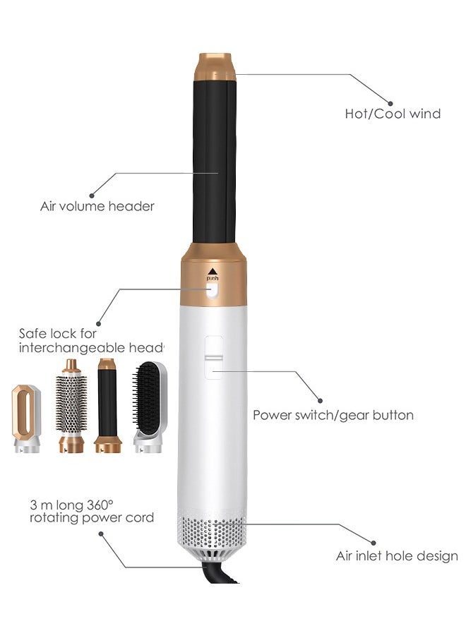 BESTIS [Upgrade] 5 In 1 Hair Dryer Brush Hot Comb Set 1000W Hot Air Hair Curler and Straightener Styling Tool Comb Curling Brush Suitable for Women Hair Types - White Gold  - Image 5