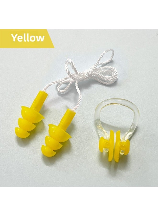 Generic Silicone Nose Clip Earplug Set Swimming Ear Protection Nose To Prevent Water Adult Children Universal LOGO Printing-Color:Ear Plug With Cord Nose Clip-Yellow  - Image 1