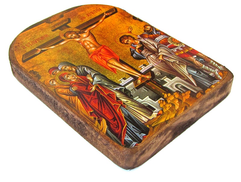 Iconsgr Wooden Greek Christian Orthodox Wood Icon of The Crucifixion / MP2 - Image 2