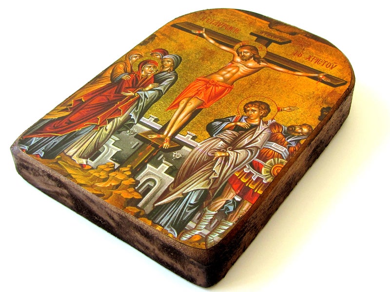 Iconsgr Wooden Greek Christian Orthodox Wood Icon of The Crucifixion / MP2 - Image 3