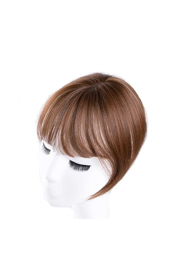 LesafeV Mini Fringe Hairpiece Straight Clip in Forehead Topper with Wispy Bangs Extension Light Brown - Image 2