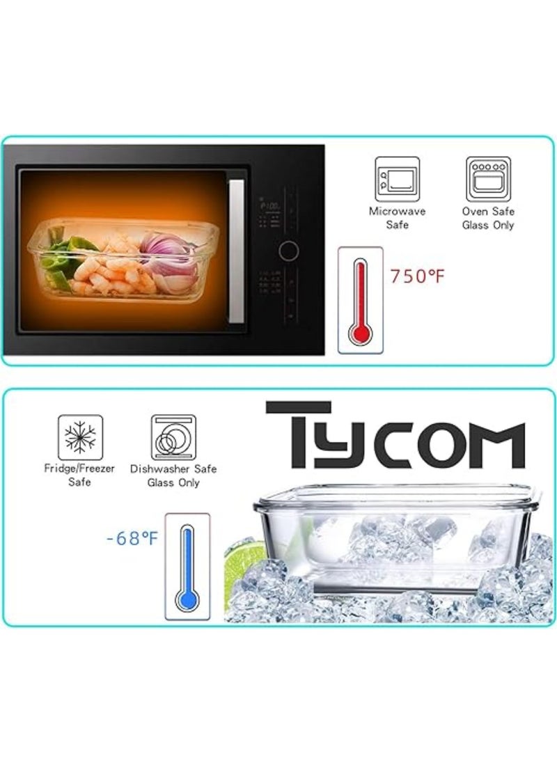 TYCOM Glass Meal Prep Containers (10 pcs Rectangle) - Glass Food Storage Containers with Lids, Glass Lunch Box, Portion Control, Airtight, Glass Bento Box Lunch Containers- 10P Rectangle Light Blue  - Image 4