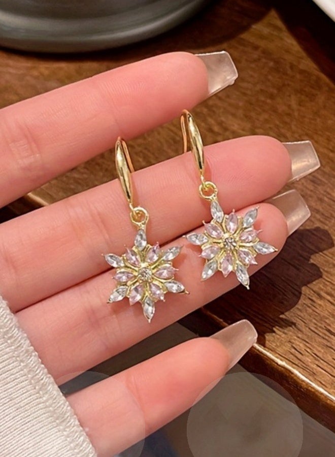 DAEVO Gold Plated Marquise Zircon Snowflake Star Drop Earrings for Women - Image 1