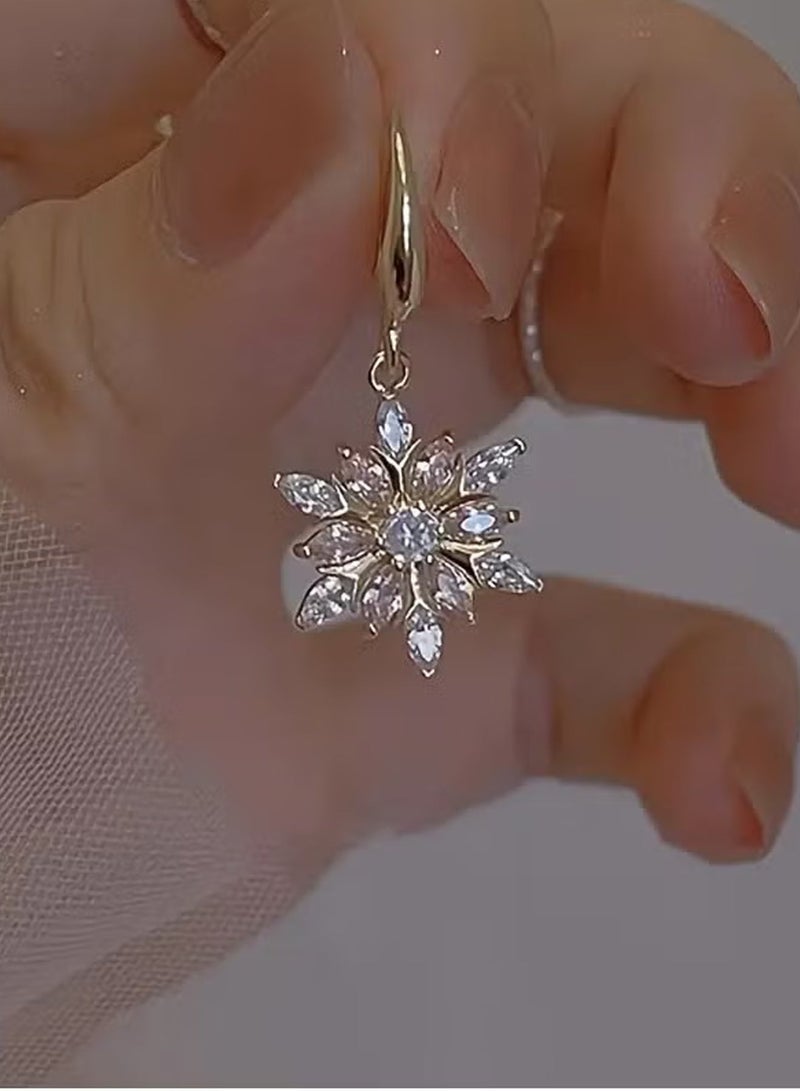 DAEVO Gold Plated Marquise Zircon Snowflake Star Drop Earrings for Women - Image 5