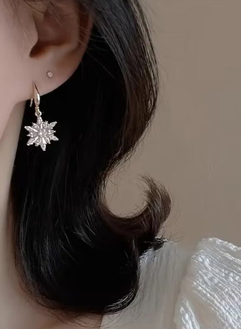 DAEVO Gold Plated Marquise Zircon Snowflake Star Drop Earrings for Women - Image 3
