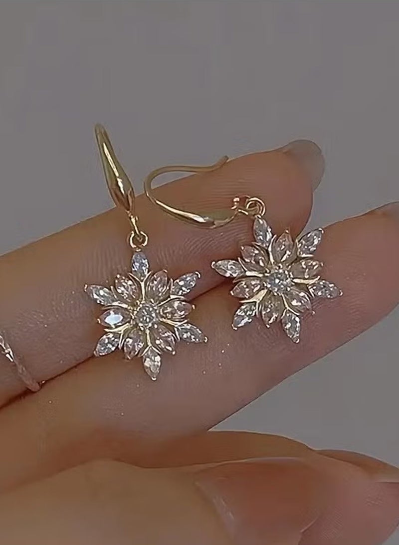 DAEVO Gold Plated Marquise Zircon Snowflake Star Drop Earrings for Women - Image 4