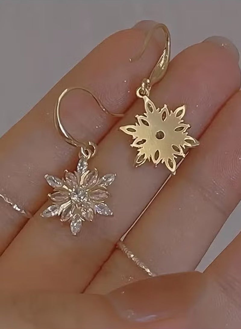 DAEVO Gold Plated Marquise Zircon Snowflake Star Drop Earrings for Women - Image 2