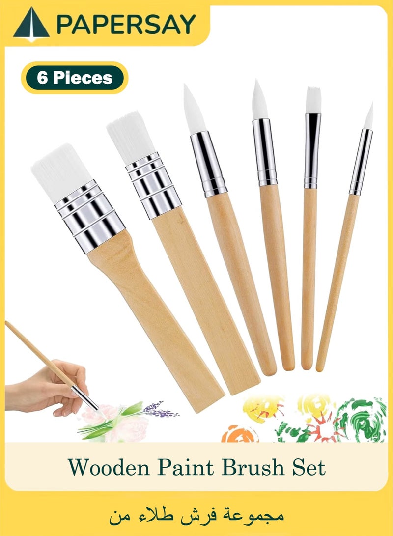 PAPERSAY 6 Pieces Wooden Paint Brush Set,Versatile Brushes for Oil, Watercolor,Rocks, Body Art, Nails, and DIY Crafts,Professional Artist Brushes Kit - Image 1