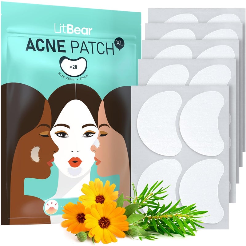 LitBear Acne Patches Large, Hydrocolloid Pimple Patches for Breakouts, Zit and Blemish, Large Acne Patches for Face, Chin, Back and Body with Tea Tree & Calendula Oil - Image 1