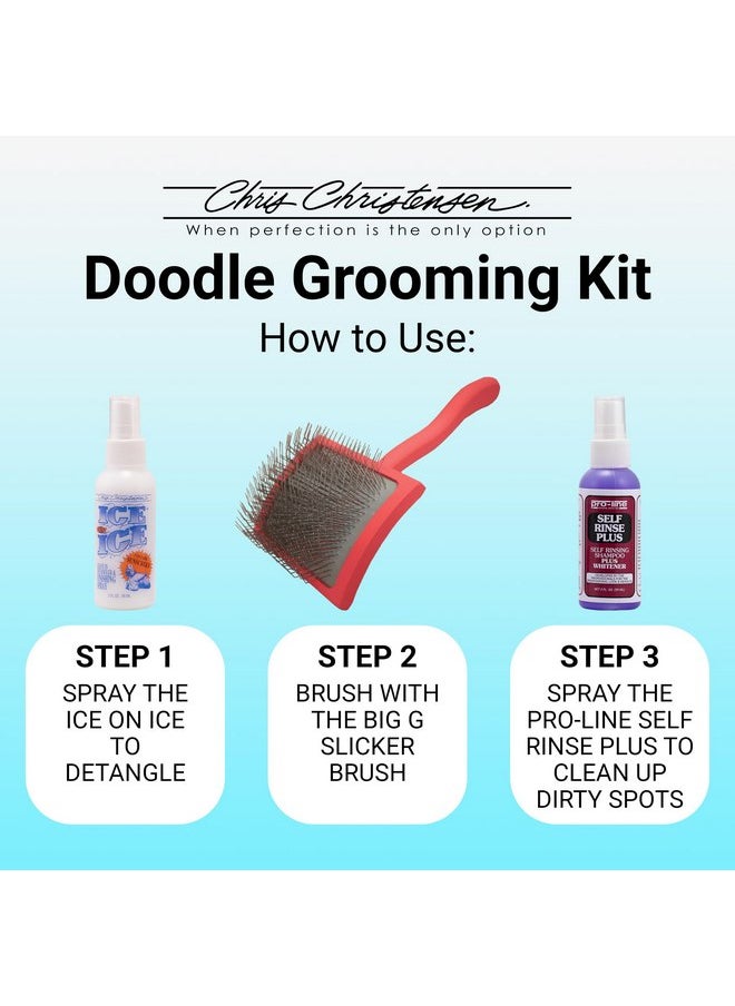 Chris Christensen Chris Christensen Grooming Kit for Goldendoodles, Labradoodles, Poodles with Big G Dog Slicker Brush, Ice on Ice Detangling Spray, Pro Line Self Rinse Plus Spray  - Image 4