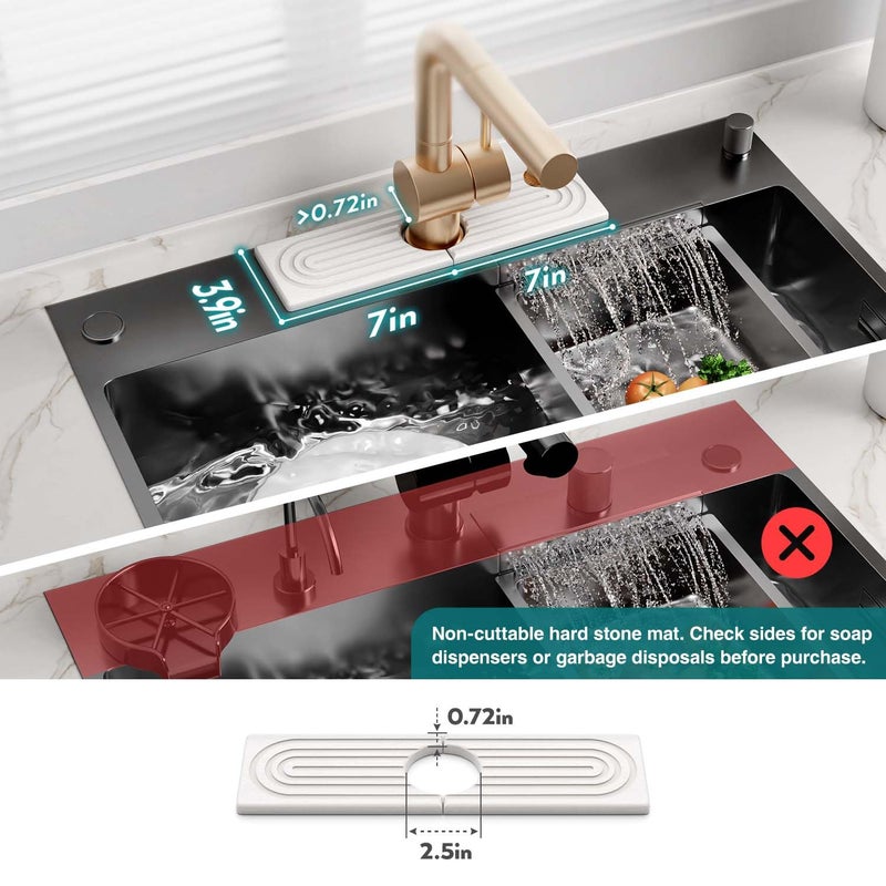 eormoe Diatomite Kitchen Faucet Mat - 14Inch Water Absorbing Stone Tray for Sink, Stone Fast-Drying Faucet Mat for Kitchen Counter Sink Accessories (Light Grey, 14'' x 3.9'') - Image 4