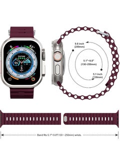 Color Fans Apple Watch Ultra Ocean Band 49mm 45mm 44mm 42mm for Men Women, Soft Silicone Sport Band Replacement Strap for Apple Watch Ultra iWatch Series 8 7 SE 6 5 4 3 2 1 Wine Red  - Image 3