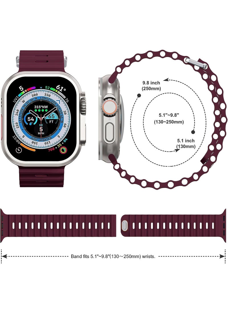Color Fans - Apple Watch Ultra Ocean Band 49mm 45mm 44mm 42mm for Men Women, Soft Silicone Sport Band Replacement Strap for Apple Watch Ultra iWatch Series 8 7 SE 6 5 4 3 2 1 Wine Red - Image 1