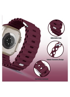Color Fans Apple Watch Ultra Ocean Band 49mm 45mm 44mm 42mm for Men Women, Soft Silicone Sport Band Replacement Strap for Apple Watch Ultra iWatch Series 8 7 SE 6 5 4 3 2 1 Wine Red  - Image 4