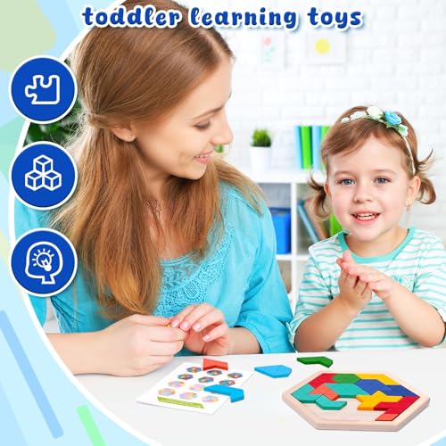 3 otters Wooden Puzzles for Kids Educational Brain Teaser Game Shape Sorting Board with Guide Book Montessori Learning Toys - Image 5