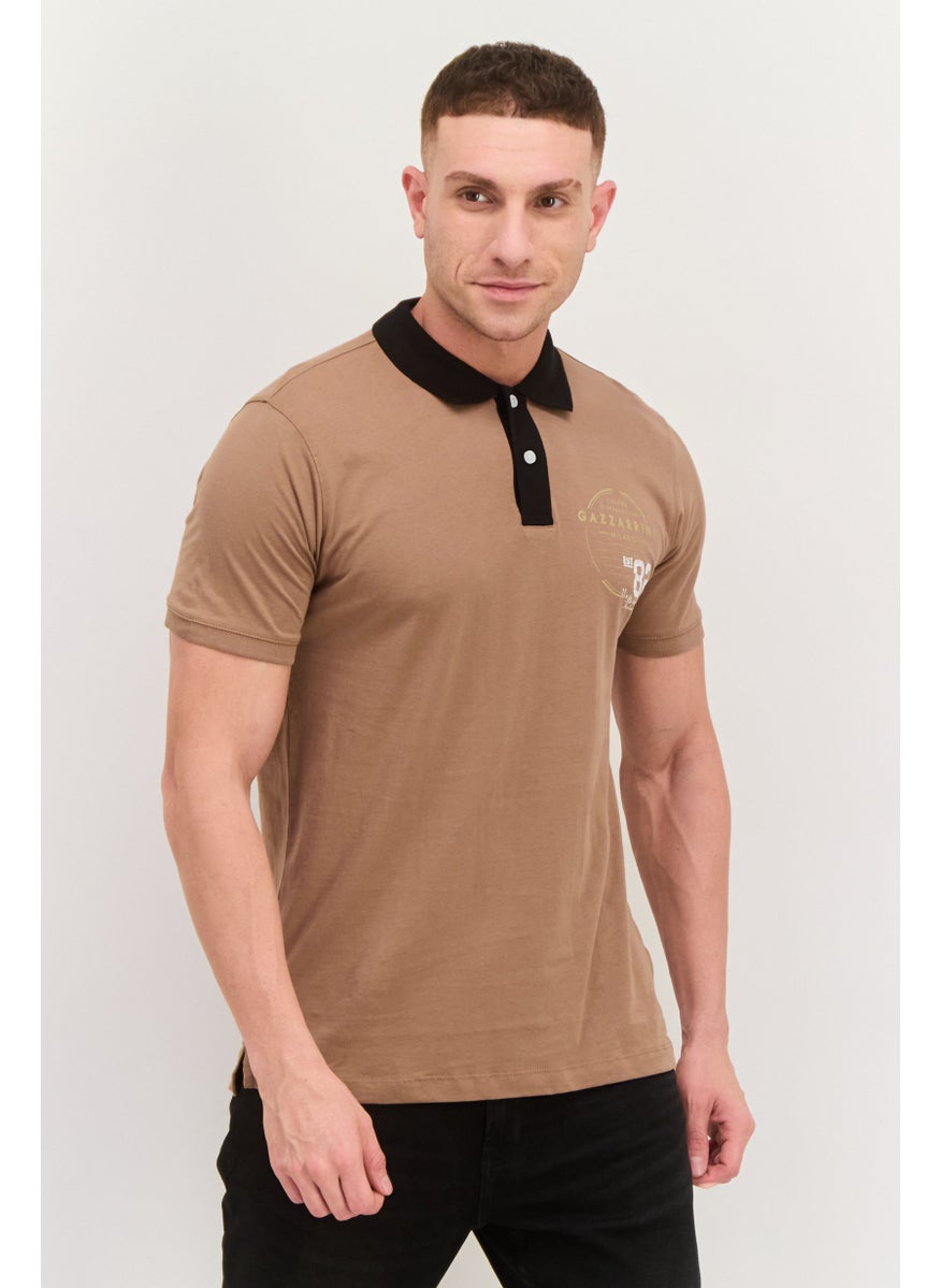 Gazzarrini Men Regular Fit Graphic Print Short Sleeves Polo Shirt, Brown  - Image 1