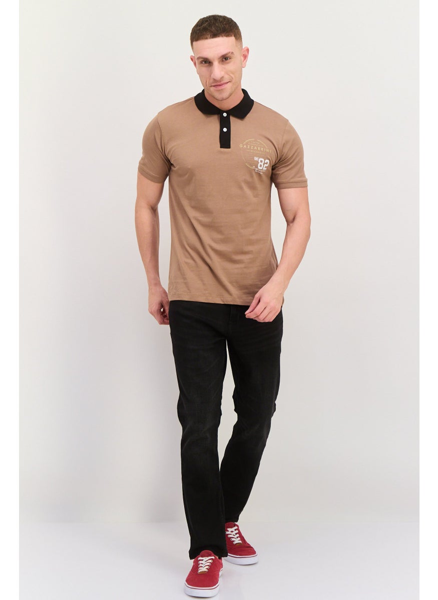 Gazzarrini Men Regular Fit Graphic Print Short Sleeves Polo Shirt, Brown  - Image 2