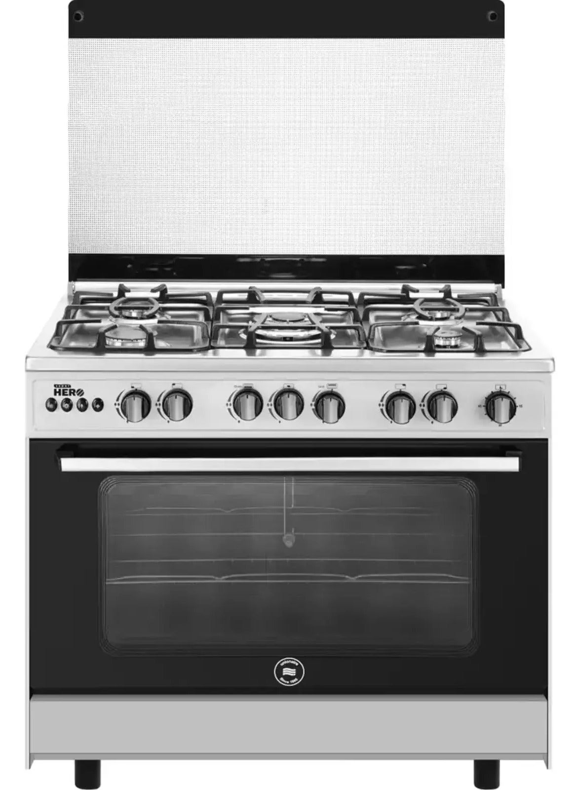 Gas stove, 5 burners, full safety, Hero  Unionaire, cast iron pot holder, 2 keys for oven and grill, 60 x 90 cm, C69-HERO