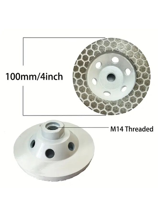 1 Pc 100mm Diamond Grinding Cup Wheel Turbo Disc For Concrete Granite Marble And Masonry Brick M14 Threaded Steel With Hexagonal Grip Design - Image 2