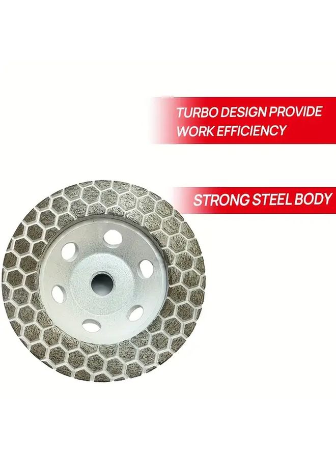 1 Pc 100mm Diamond Grinding Cup Wheel Turbo Disc For Concrete Granite Marble And Masonry Brick M14 Threaded Steel With Hexagonal Grip Design - Image 3