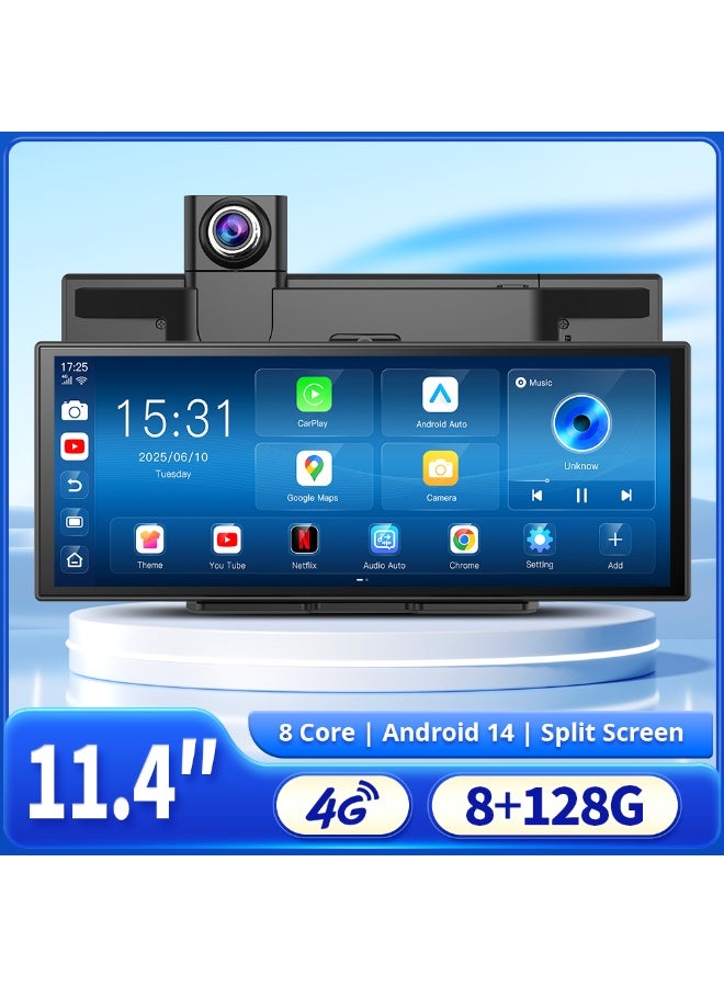 M70 11.4" 4G Android 14 8+128G Dashcam 8 Core Wireless CarPlay & Android Auto Split Screen Remote Monitoring Car DVR - Image 1