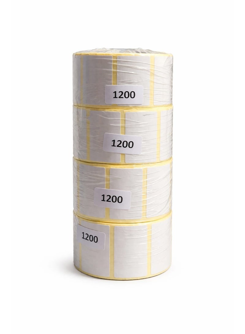 4 رول ستيكر حراري مقاس 2.5 × 3.8 سم – 1200 ليبل لكل رول لطابعات الباركود والطابعات الحرارية