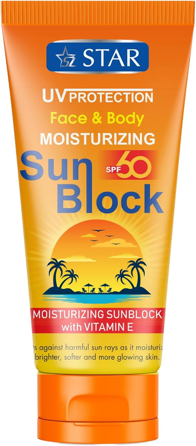 SZ Star Sunblock Cream SPF 60 for Face Body 170g Broad Spectrum UVA UVB Protection with Zinc Oxide Vitamin E Lightweight Moisturising Sunscreen NonGreasy Fast Absorbing Sun Care