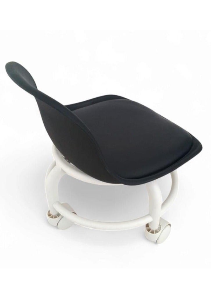 Floor Low Stool With Wheel Strong Metal 360° Rotating With Back Rest - Image 5