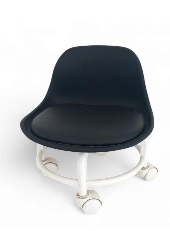 Floor Low Stool With Wheel Strong Metal 360° Rotating With Back Rest - Image 2