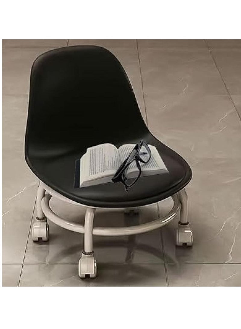 Floor Low Stool With Wheel Strong Metal 360° Rotating With Back Rest - Image 1