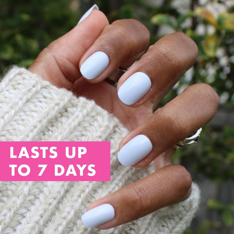Olive & June Classic Super Stick Mani Press On Nails | No Glue Needed | 32 Tab Nails 16 Sizes | Non-Toxic Tabs Non-Damaging 7-Day Wear | Spring Flowers & Patterns | Short, Round | Rink Pastel Blue - Image 2