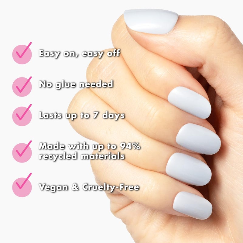 Olive & June Classic Super Stick Mani Press On Nails | No Glue Needed | 32 Tab Nails 16 Sizes | Non-Toxic Tabs Non-Damaging 7-Day Wear | Spring Flowers & Patterns | Short, Round | Rink Pastel Blue - Image 3