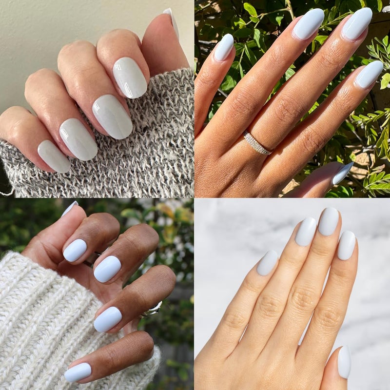 Olive & June Classic Super Stick Mani Press On Nails | No Glue Needed | 32 Tab Nails 16 Sizes | Non-Toxic Tabs Non-Damaging 7-Day Wear | Spring Flowers & Patterns | Short, Round | Rink Pastel Blue - Image 5