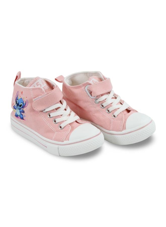 Girls Canvas Half Boots – Pink with Stitch Print - Image 1