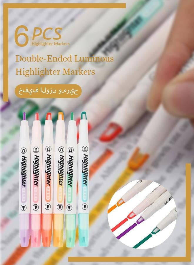 6pcs Double-Ended Luminous Highlighter Markers – Macaron Colors, See-Through Chisel & Fine Tip, Visible Window Design for Precise Highlighting, Quick-Dry, Water-Based, Perfect for Journaling & School Supplies - Image 1