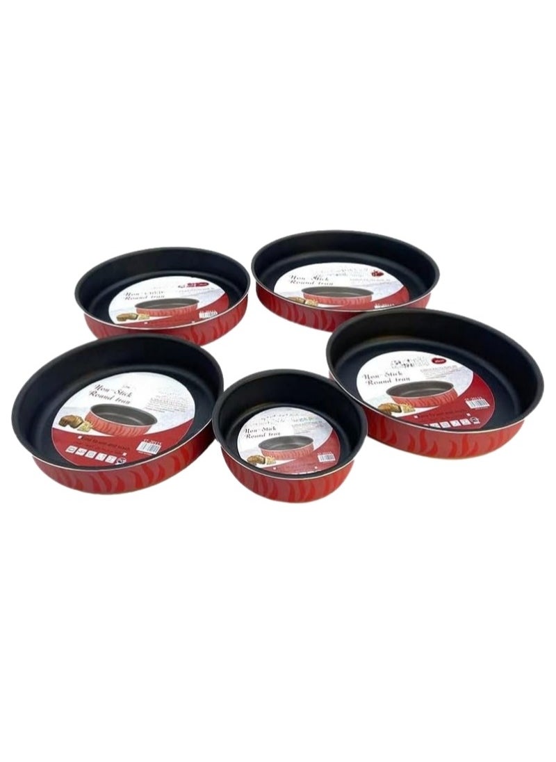 ABJ - Round Oven Baking Tray Set of 5 for Bread, Cake, Pizza - Premium Thickness & Non-Stick Coating - 38CM, 34CM, 30CM, 28CM, 20CM - Image 1