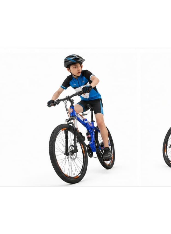 BEINA Foldable Mountain Bike for Adults and Teens - 26-Inch Dual Suspension Folding Bicycle, Multi-Speed Gear System, Dual Disc Brakes, High-Carbon Steel Frame, Shock Absorbing Off-Road Outdoor Sports Cycling Bike - Image 4